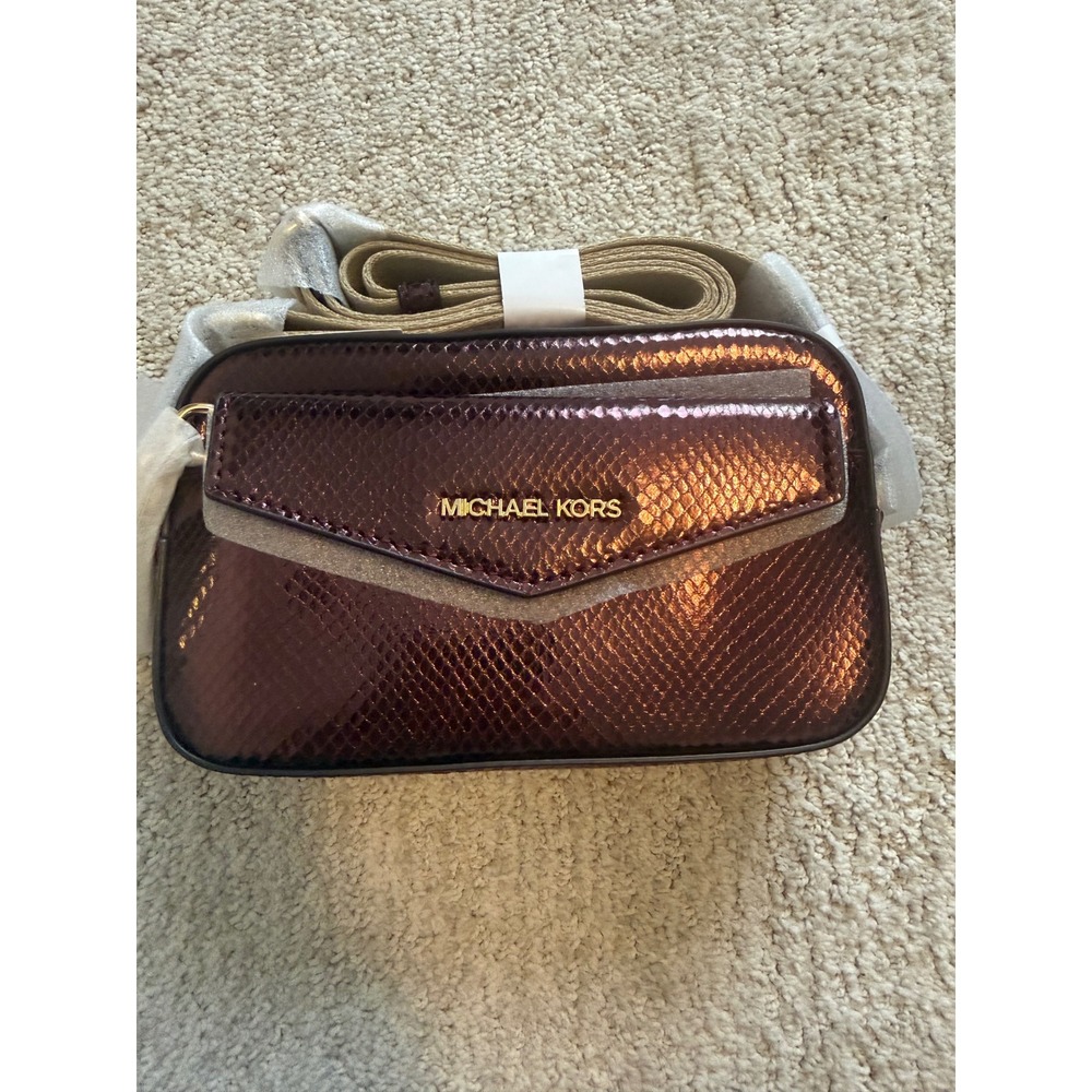 Gorgeous NWT MK Maisie Crossbody  Oxblood Snake Shine, Removable Wallet Included